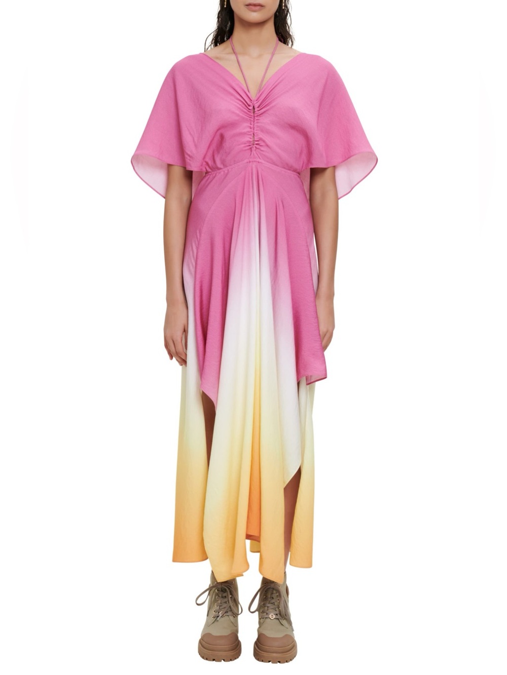 Maje Rachelly Dip Dye Batwing Sleeve Midi Dress